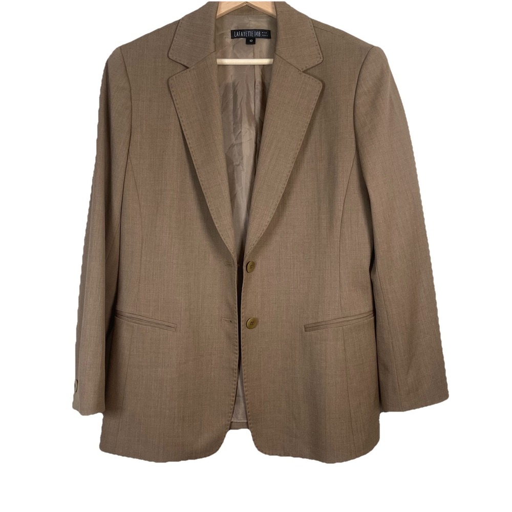 Lafayette 148 New York Tan Wool Blend Tailored Blazer Jacket Size 10 Career - Picture 1 of 12